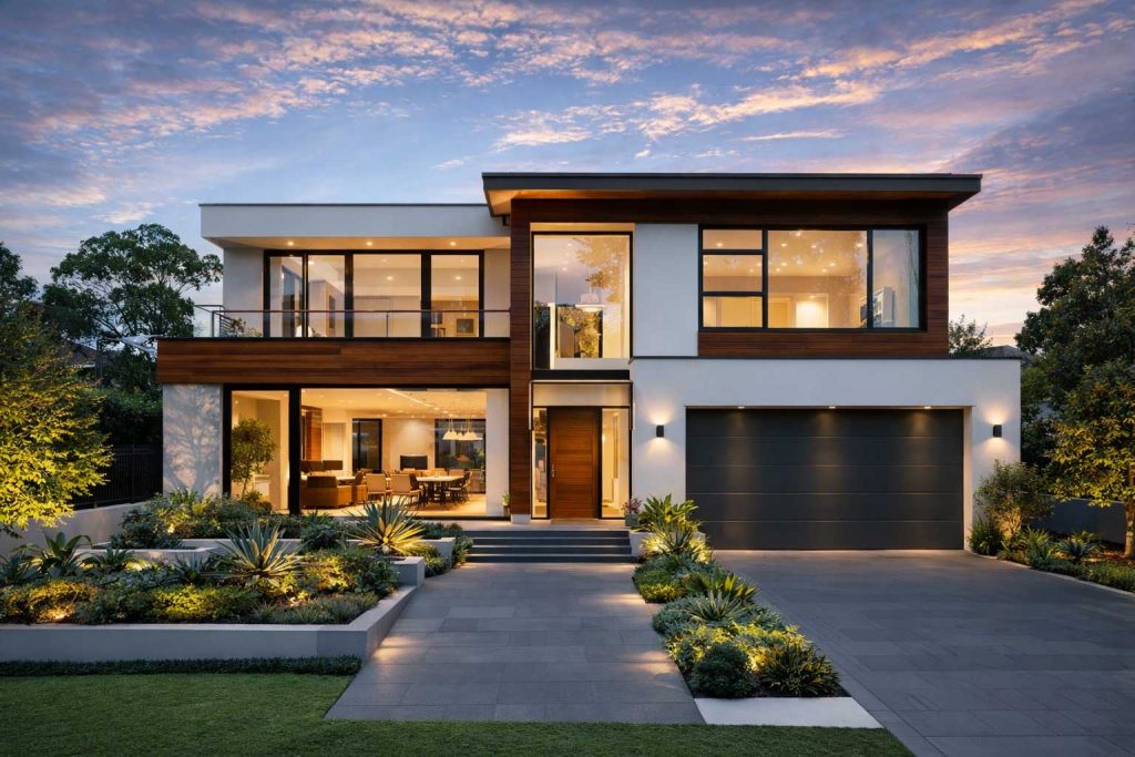 Modern-home-at-sunset-in-Chatswood